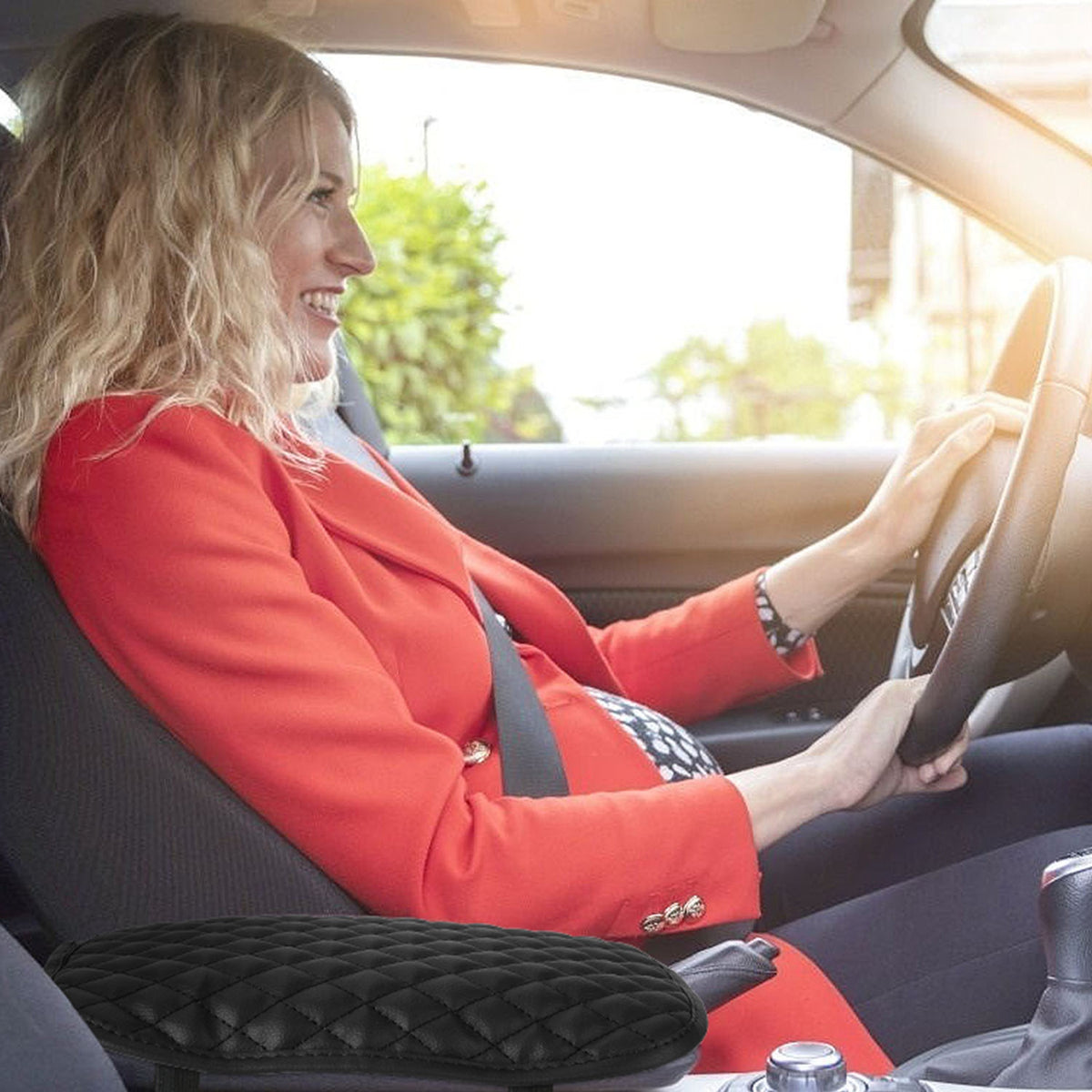 Black center console cover features