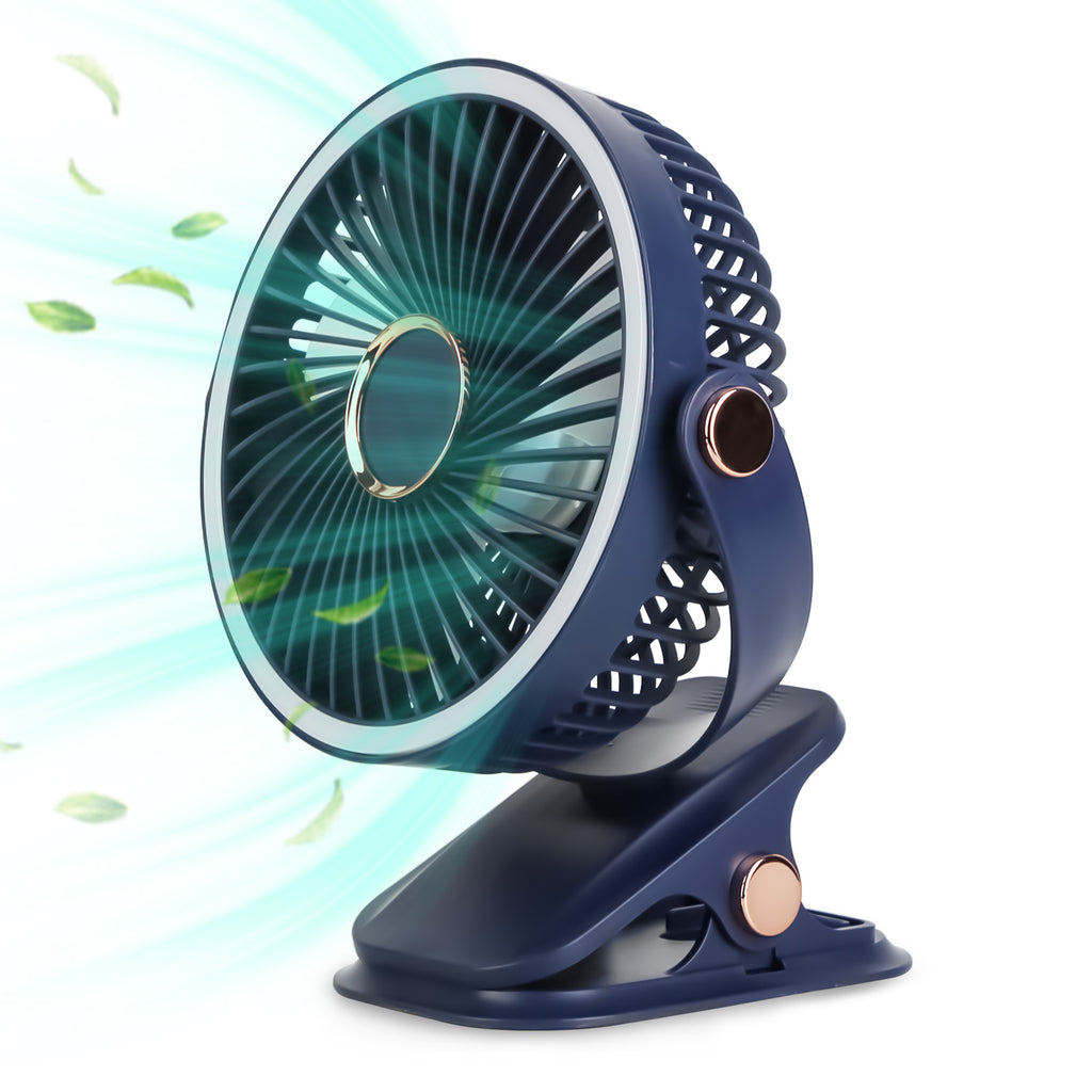 Blue portable fan with adjustable airflow direction