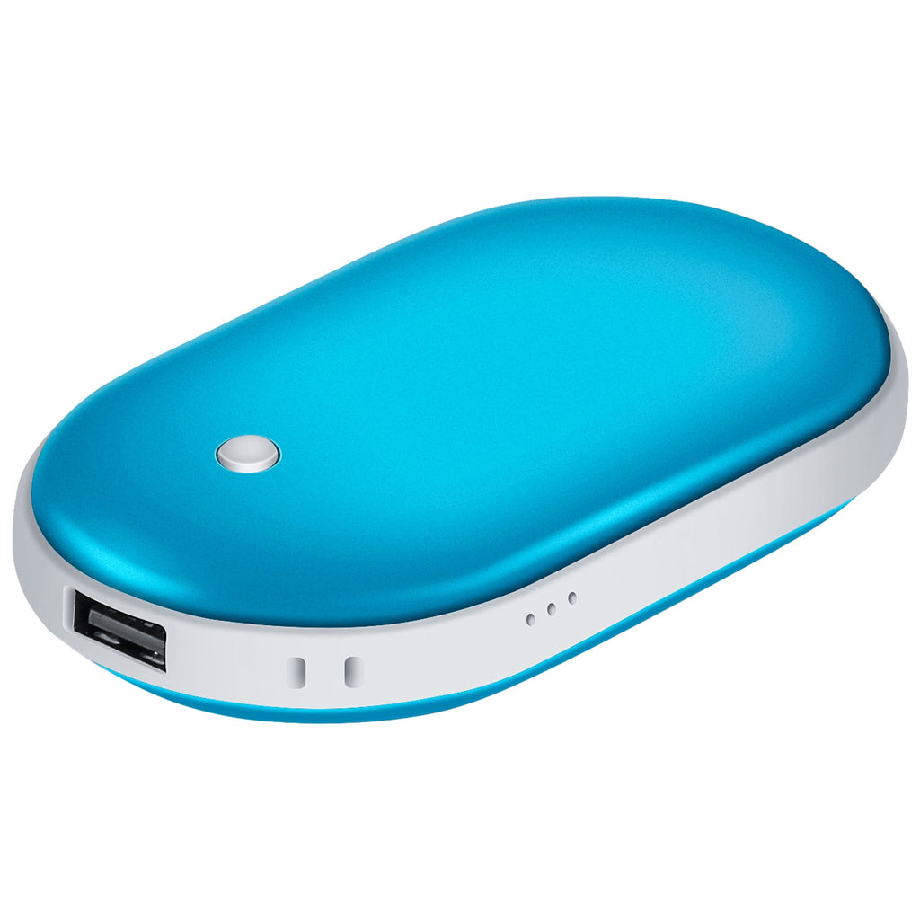 Blue rechargeable hand warmer with USB power output