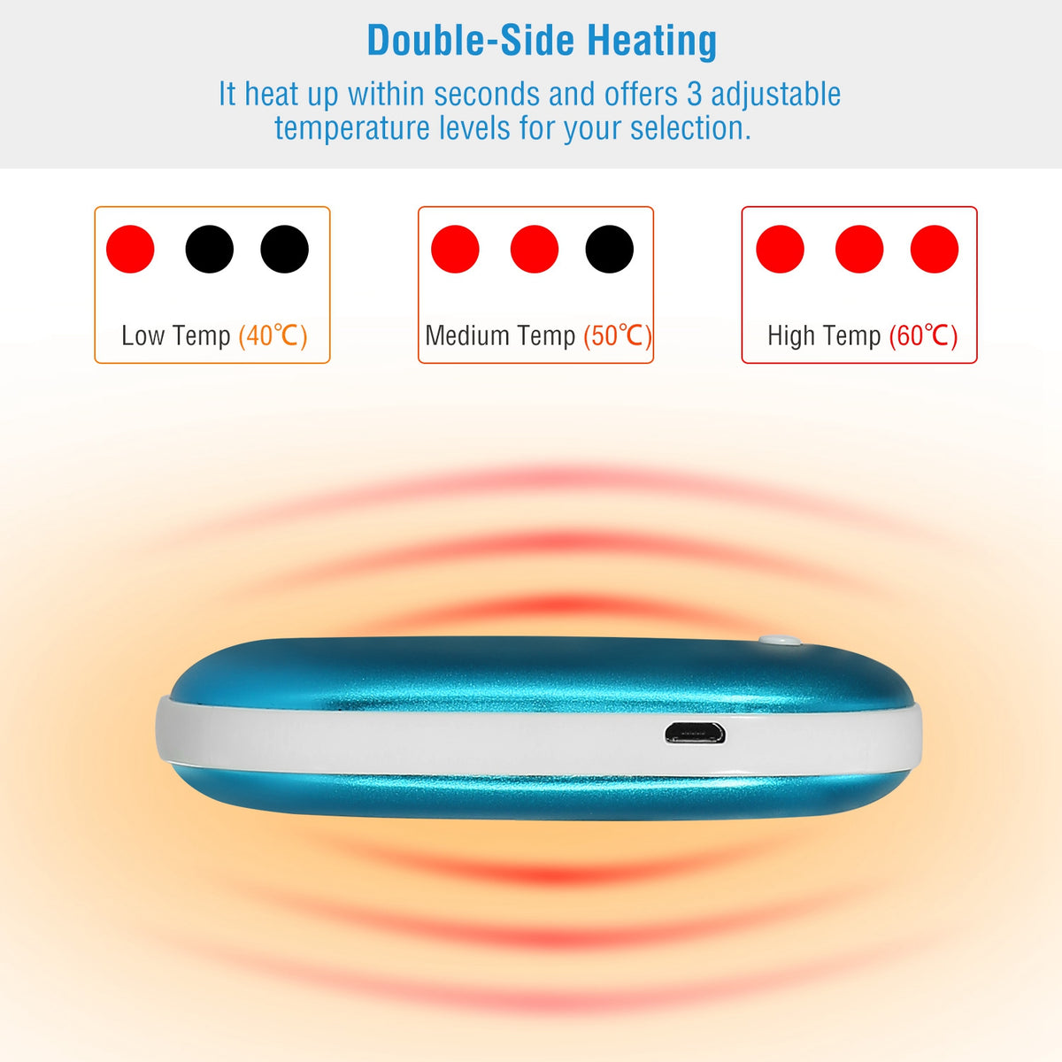 Hand warmer with three adjustable heat settings
