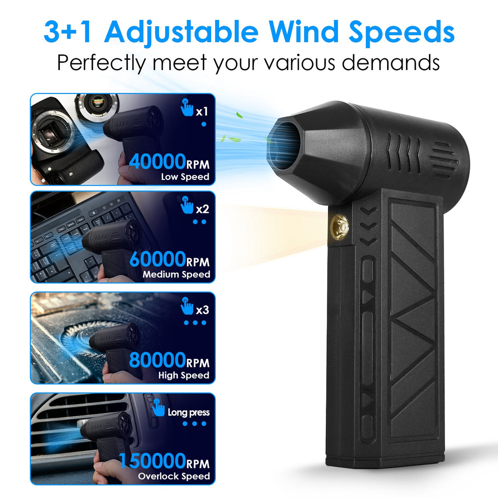 Air duster with adjustable airflow for vehicle vents and narrow gaps