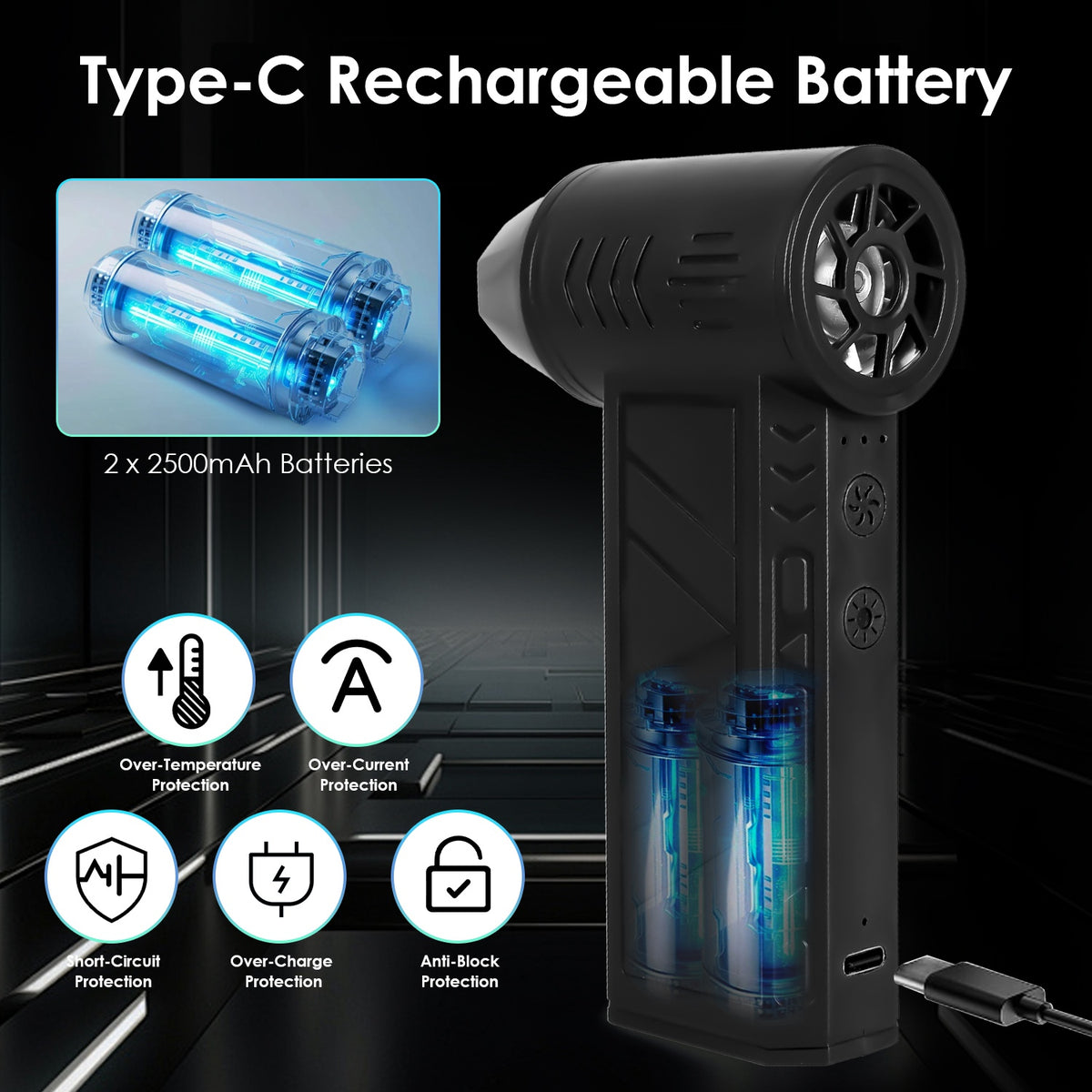 USB-C rechargeable air duster battery illustration