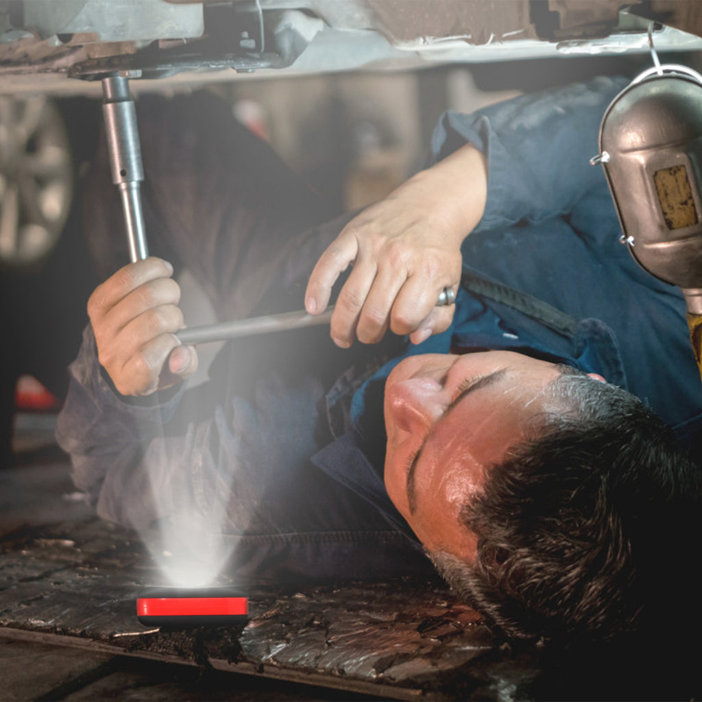 Portable work light in use outdoors